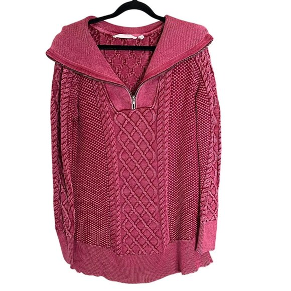 Soft Surroundings Fox Browning's Cable Knit Tunic Sweater M Raspberry Pink - Picture 10 of 12
